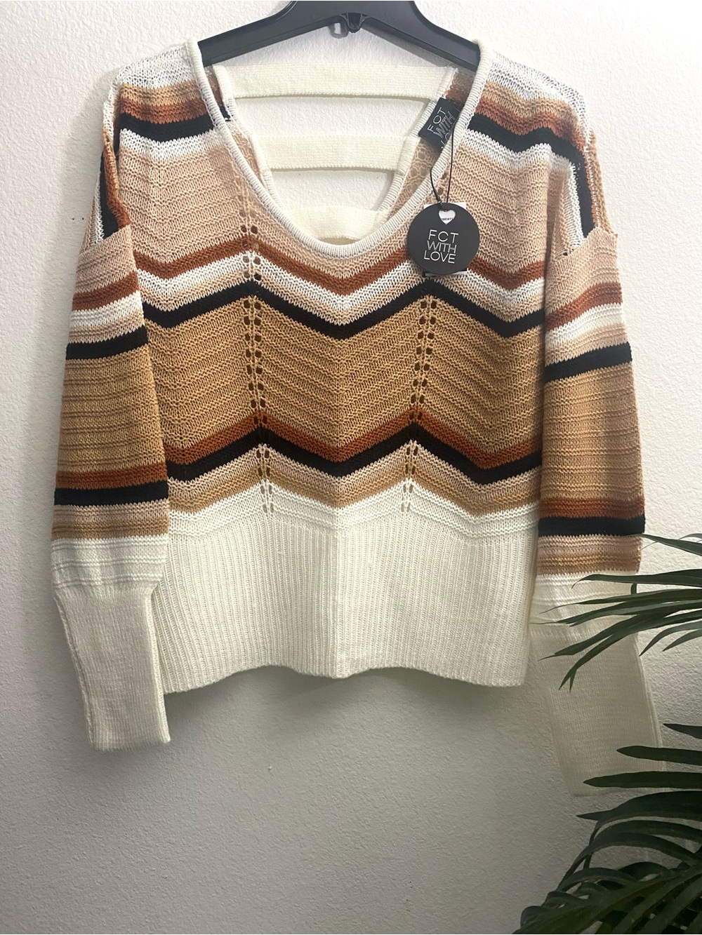 Women's Cream & Brown Striped Knit Sweater